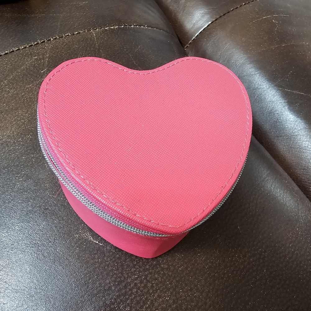 Heart-Shaped Pink Travel Jewelry Box